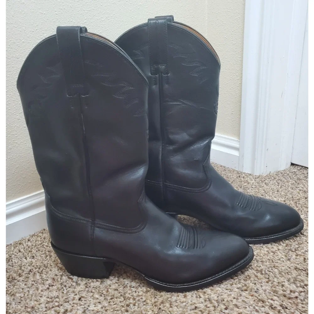 Ariat Men's Heritage Roper Black Leather Cowboy Boots Size 10D Classic Western